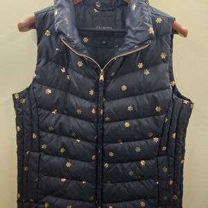 Talbots Black Vest with Gold Floral Design